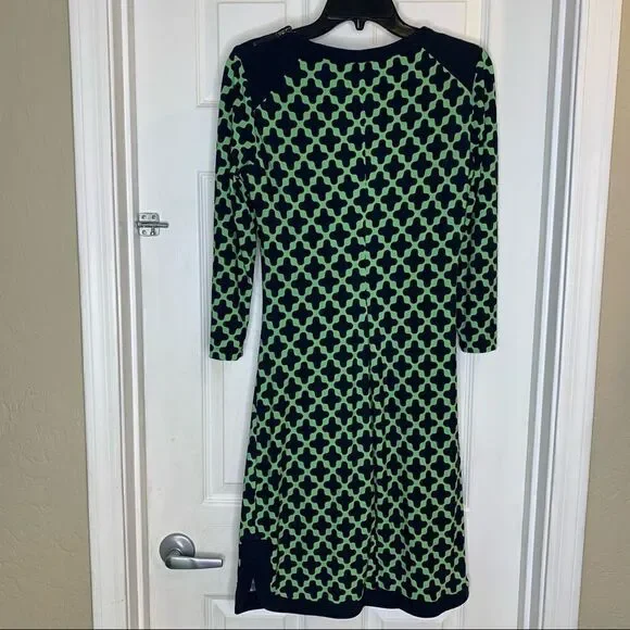 Donna Morgan Navy and Green Geometric Print Dress Size 6 - Picture 5 of 10